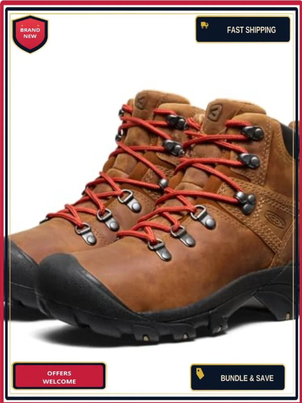 Waterproof Leather Hiking Boots Mid Height Lace Up Traction Outdoor